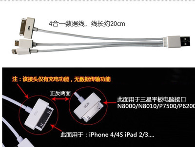 车载充电器-新款 万能数据线 苹果iphone5 4S 三星手机充电线 3合一充